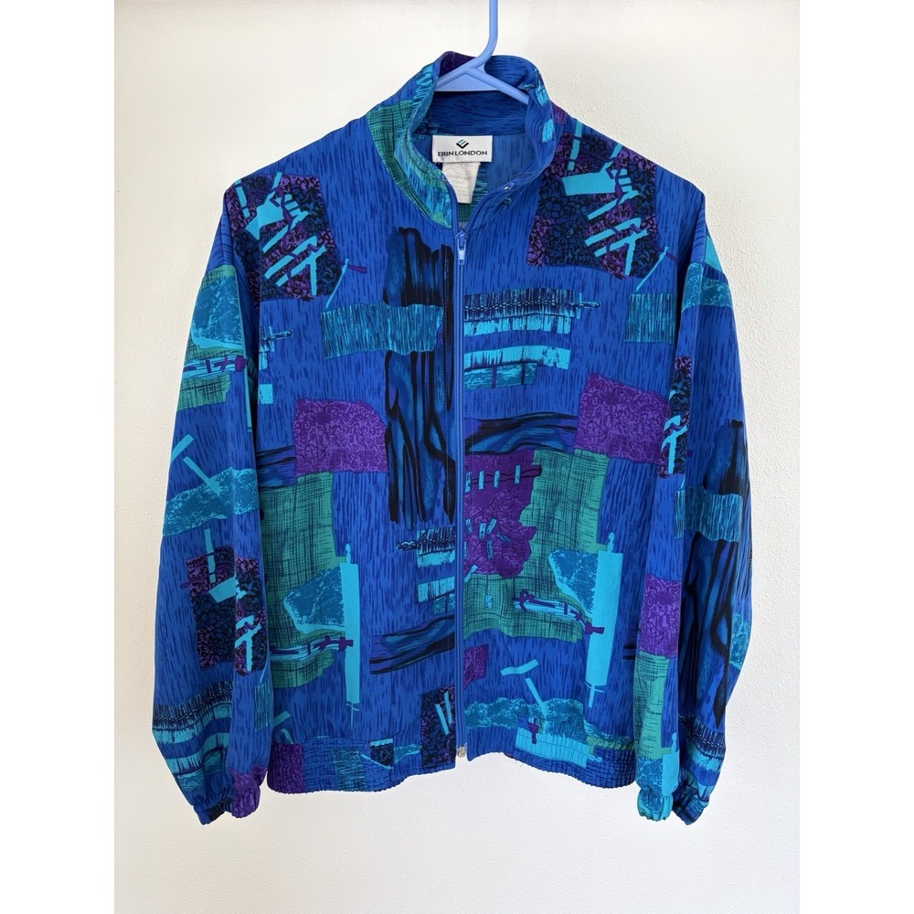 Vintage 90s Erin London Jacket Womens Small Windbreaker‎ Zip Front Shirt Funky
